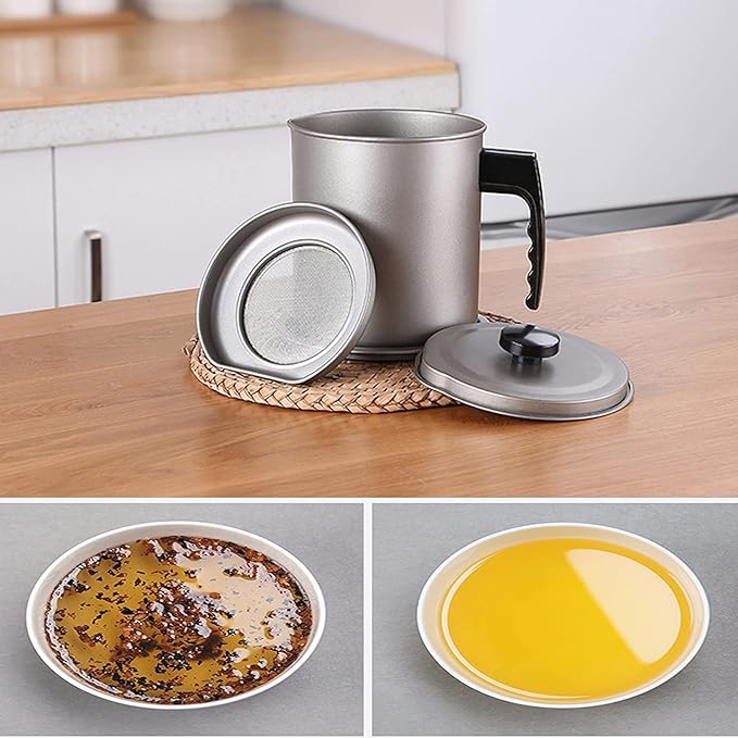 Kitchen Oil Filter Pot – Durable Grease Storage with Strainer